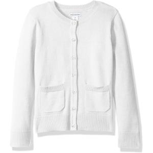 imageAmazon Essentials Girls and Toddlers Uniform Slim Fit Crewneck Cardigan SweaterWhite