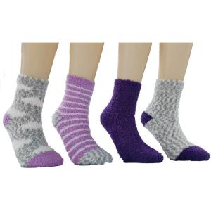 imageAmazon Essentials Kids Cozy Socks with NonSkid Bottoms 4 PairsGreyNavyPurpleWhite