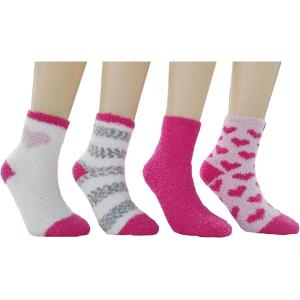 imageAmazon Essentials Kids Cozy Socks with NonSkid Bottoms 4 PairsPinkWhiteHearts