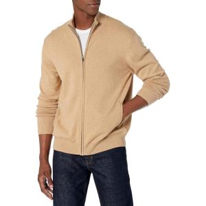 imageAmazon Essentials Mens FullZip Cotton SweaterCamel Heather