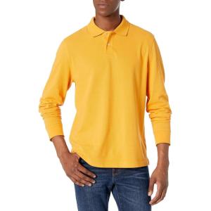 imageAmazon Essentials Mens Long Sleeve Polo Shirt with Collar RegularFit PiqueDark Yellow