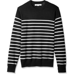imageAmazon Essentials Mens LongSleeve Crewneck Sweater 100 Cotton Big ampamp Tall Options AvailableBlack White Placed Stripe