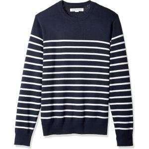 imageAmazon Essentials Mens LongSleeve Crewneck Sweater 100 Cotton Big ampamp Tall Options AvailableDark Navy White Stripe