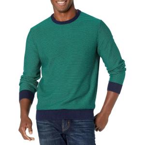 imageAmazon Essentials Mens LongSleeve Crewneck Sweater 100 Cotton Big ampamp Tall Options AvailableEmerald Green Stripe