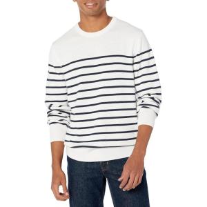 imageAmazon Essentials Mens LongSleeve Crewneck Sweater 100 Cotton Big ampamp Tall Options AvailableNavy White Placed Stripe