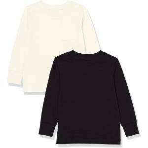 imageAmazon Essentials Unisex Kids and Toddlers LongSleeve Rib Cuff TShirt Pack of 2BlackIvory