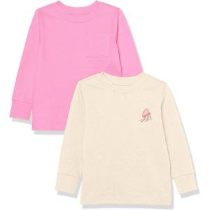 imageAmazon Essentials Unisex Kids and Toddlers LongSleeve Rib Cuff TShirt Pack of 2Cream JellyfishPink
