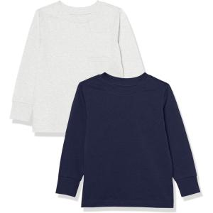 imageAmazon Essentials Unisex Kids and Toddlers LongSleeve Rib Cuff TShirt Pack of 2Dark NavyGrey Heather