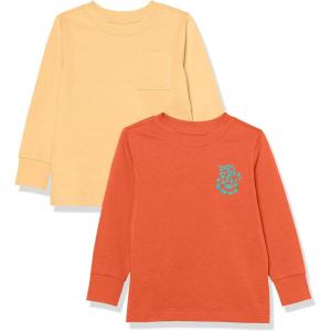 imageAmazon Essentials Unisex Kids and Toddlers LongSleeve Rib Cuff TShirt Pack of 2Light OrangeMelon Orange Snake