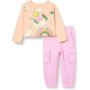imageAmazon Essentials girls Long Sleeve TShirt and Pull on Pants SetPinkUnicorn