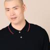 imageAmazon Essentials Mens Polo Shirts Short Sleeve SlimFit Cotton PiqueBlack Thin Stripe