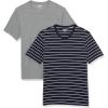 imageAmazon Essentials Mens ShortSleeve VNeck TShirts Pack of 2Grey HeatherNavy Stripe