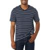 imageAmazon Essentials Mens ShortSleeve VNeck TShirts Pack of 2Grey HeatherNavy Stripe