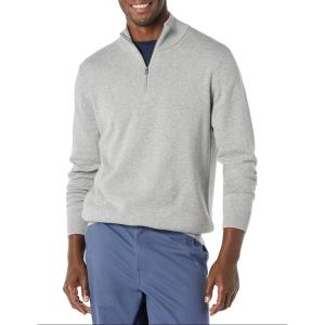 imageAmazon Essentials Mens 100 Cotton QuarterZip SweaterMedium Grey Heather