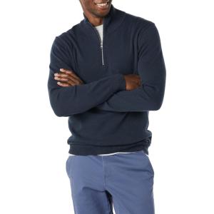 imageAmazon Essentials Mens 100 Cotton QuarterZip SweaterNavy