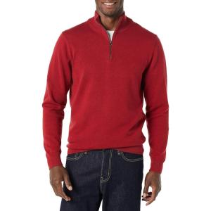 imageAmazon Essentials Mens 100 Cotton QuarterZip SweaterRed
