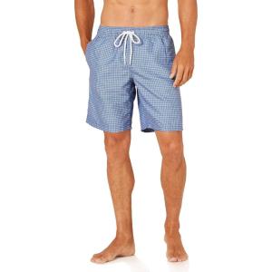 imageAmazon Essentials Mens 9quot Swim Trunks with Mesh Lining Pockets Drawstring ClosureBlue Geometric Print