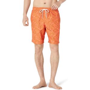 imageAmazon Essentials Mens 9quot Swim Trunks with Mesh Lining Pockets Drawstring ClosureCaramel Coral Tropical Leaves