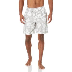 imageAmazon Essentials Mens 9quot Swim Trunks with Mesh Lining Pockets Drawstring ClosureGrey Hibiscus Flower