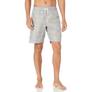 imageAmazon Essentials Mens 9quot Swim Trunks with Mesh Lining Pockets Drawstring ClosureGrey Stripe