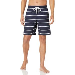imageAmazon Essentials Mens 9quot Swim Trunks with Mesh Lining Pockets Drawstring ClosureNavy Stripe