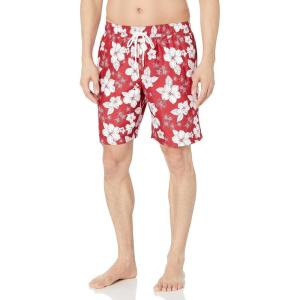 imageAmazon Essentials Mens 9quot Swim Trunks with Mesh Lining Pockets Drawstring ClosureRed Hibiscus Flower