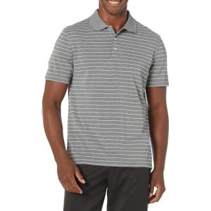 imageAmazon Essentials Mens Golf Polo Shirt Short Sleeve SlimFit QuickDryMedium Grey Heather Stripe