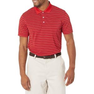 imageAmazon Essentials Mens Golf Polo Shirt Short Sleeve SlimFit QuickDryRed White Stripe