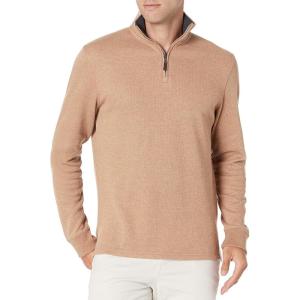 imageAmazon Essentials Mens QuarterZip French Rib Sweater Casual WearCamel Heather