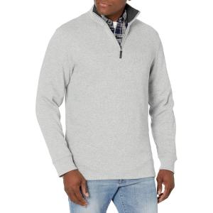imageAmazon Essentials Mens QuarterZip French Rib Sweater Casual WearLight Grey Heather