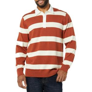 imageAmazon Essentials Mens Rugby SweaterChestnut Brown Stripe