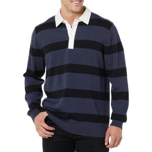 imageAmazon Essentials Mens Rugby SweaterDark Navy Stripe