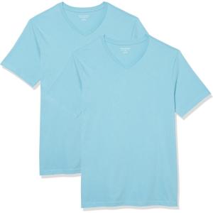 imageAmazon Essentials Mens ShortSleeve VNeck TShirts Pack of 2Aqua Blue