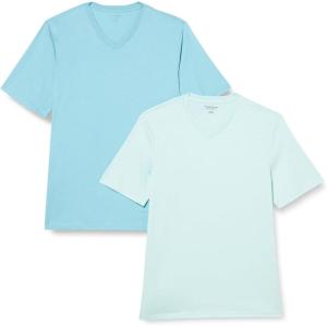 imageAmazon Essentials Mens ShortSleeve VNeck TShirts Pack of 2Aqua BlueLight Blue