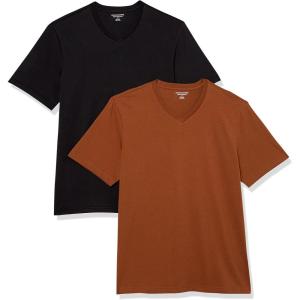imageAmazon Essentials Mens ShortSleeve VNeck TShirts Pack of 2BlackBrown
