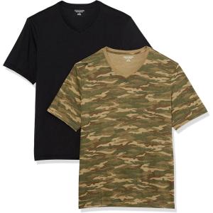 imageAmazon Essentials Mens ShortSleeve VNeck TShirts Pack of 2BlackCamo Print