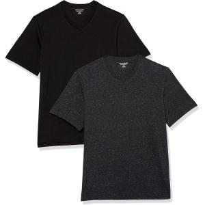 imageAmazon Essentials Mens ShortSleeve VNeck TShirts Pack of 2BlackCharcoal Heather