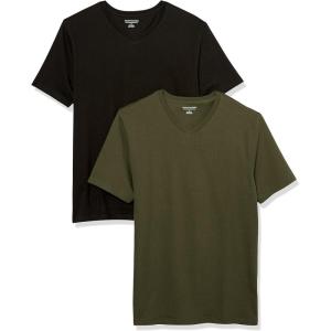 imageAmazon Essentials Mens ShortSleeve VNeck TShirts Pack of 2BlackDark Olive