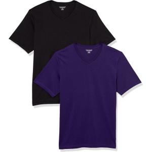 imageAmazon Essentials Mens ShortSleeve VNeck TShirts Pack of 2BlackDark Purple