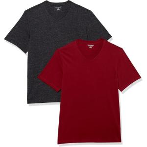 imageAmazon Essentials Mens ShortSleeve VNeck TShirts Pack of 2Charcoal HeatherBurgundy