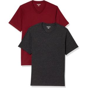 imageAmazon Essentials Mens ShortSleeve VNeck TShirts Pack of 2Charcoal HeatherDark Red
