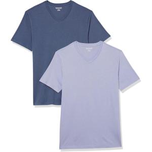 imageAmazon Essentials Mens ShortSleeve VNeck TShirts Pack of 2Dark BlueLavender