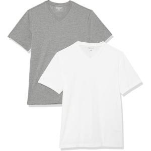 imageAmazon Essentials Mens ShortSleeve VNeck TShirts Pack of 2Dark Grey HeatherWhite