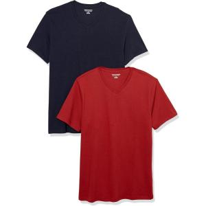 imageAmazon Essentials Mens ShortSleeve VNeck TShirts Pack of 2Dark RedNavy