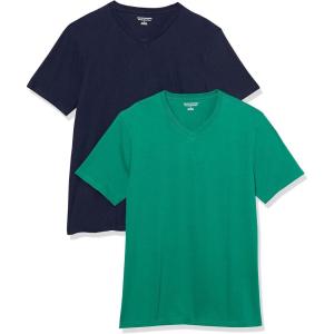 imageAmazon Essentials Mens ShortSleeve VNeck TShirts Pack of 2Emerald GreenNavy