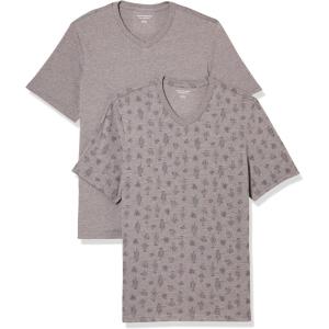 imageAmazon Essentials Mens ShortSleeve VNeck TShirts Pack of 2Grey Heather Cactus