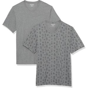 imageAmazon Essentials Mens ShortSleeve VNeck TShirts Pack of 2Grey Heather Cactus Print