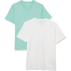imageAmazon Essentials Mens ShortSleeve VNeck TShirts Pack of 2Mint Green White
