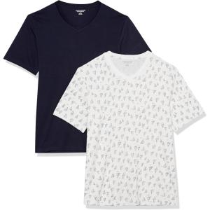 imageAmazon Essentials Mens ShortSleeve VNeck TShirts Pack of 2NavyBoat Print