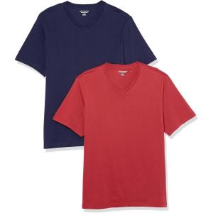 imageAmazon Essentials Mens ShortSleeve VNeck TShirts Pack of 2NavyDark Red